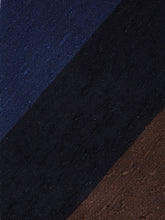 Cravatta 3 pieghe sfoderata blu/marrone in seta shantung TRIGA